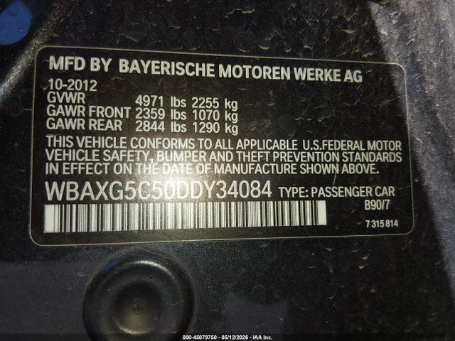 Aukcja sprzedaży 2013 Bmw 528i, vin: WBAXG5C50DDY34084, numer aukcji: 45079750