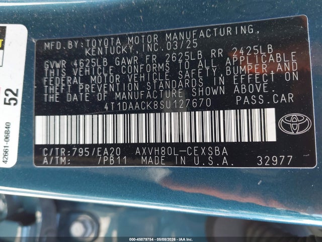 Aukcja sprzedaży 2025 Toyota Camry Se, vin: 4T1DAACK8SU127670, numer aukcji: 45079754