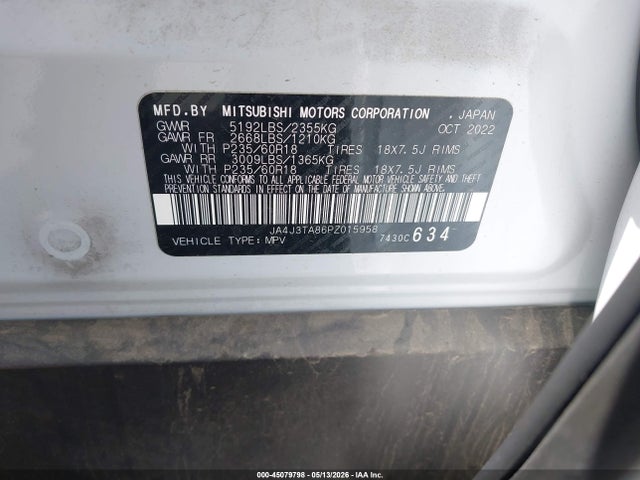 JA4J3TA86PZ015958 Mitsubishi Outlander Es 2.5 2wd
