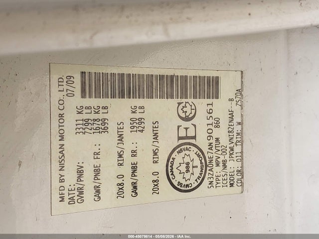 45079814 :رقم المزاد ، 5N3ZA0NE7AN901561 vin ، 2010 Infiniti Qx56 مزاد بيع