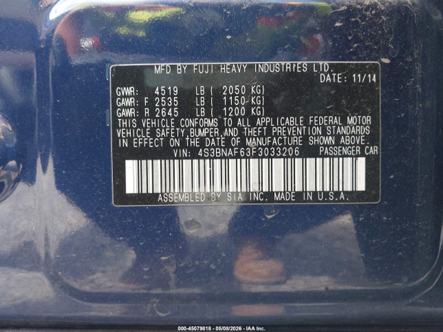 Subaru Legacy 2.5i Premium 2015 4S3BNAF63F3033206 Image 9