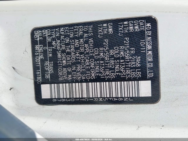 Aukcja sprzedaży 2012 Nissan Juke Sv, vin: JN8AF5MR1CT103878, numer aukcji: 45079820