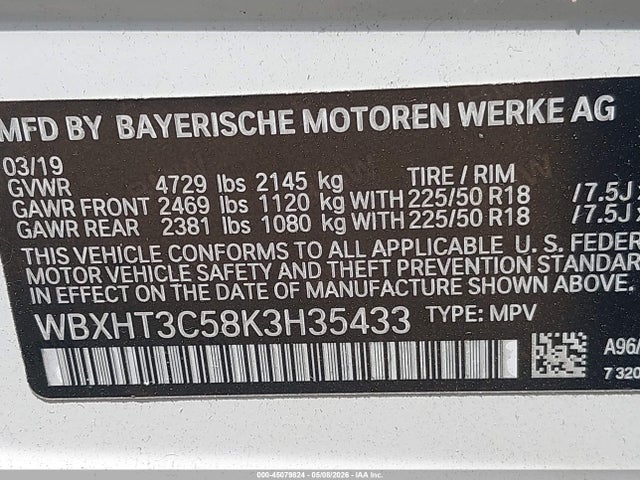 2019 Bmw X1 Xdrive28i მანქანა იყიდება აუქციონზე, vin: WBXHT3C58K3H35433, აუქციონის ნომერი: 45079824