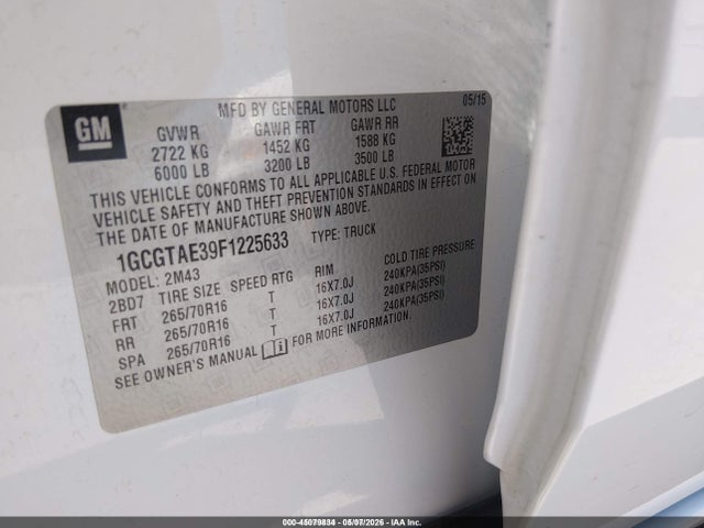 1GCGTAE39F1225633 Chevrolet Colorado Wt