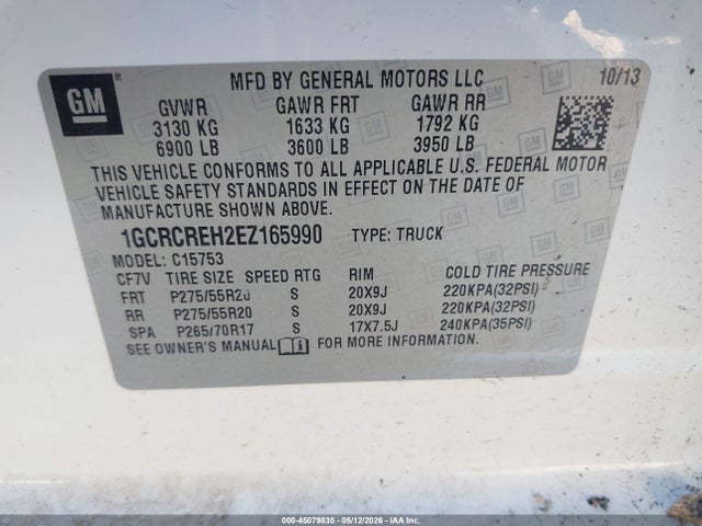 45079835 :رقم المزاد ، 1GCRCREH2EZ165990 vin ، 2014 Chevrolet Silverado 1500 1lt مزاد بيع
