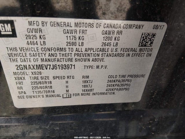 2GNAXMEV7J6193971 Chevrolet Equinox Premier