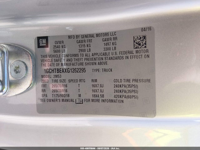 Продаж на аукціоні авто 2016 Chevrolet Colorado Wt, vin: 1GCHTBEAXG1262295, номер лоту: 45079844