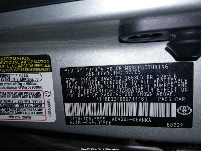 45079853 :رقم المزاد ، 4T1BE32K66U711161 vin ، 2006 Toyota Camry Le مزاد بيع