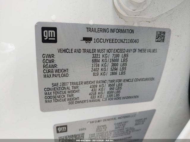 1GCUYEED1NZ116040 Chevrolet Silverado 1500 Ltd 4wd Short Bed Rst