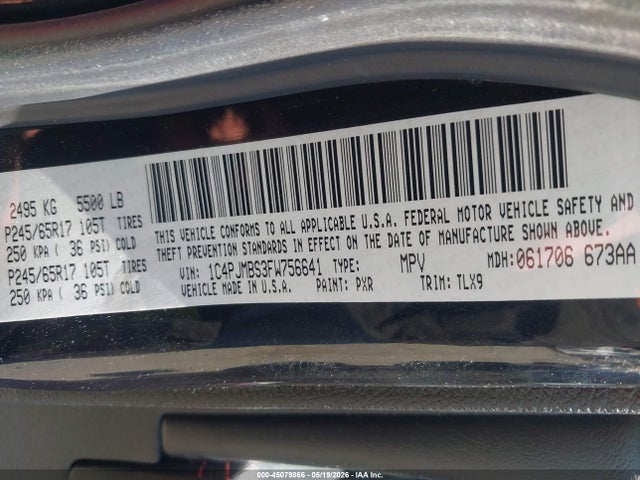 45079866 :رقم المزاد ، 1C4PJMBS3FW756641 vin ، 2015 Jeep Cherokee Trailhawk مزاد بيع