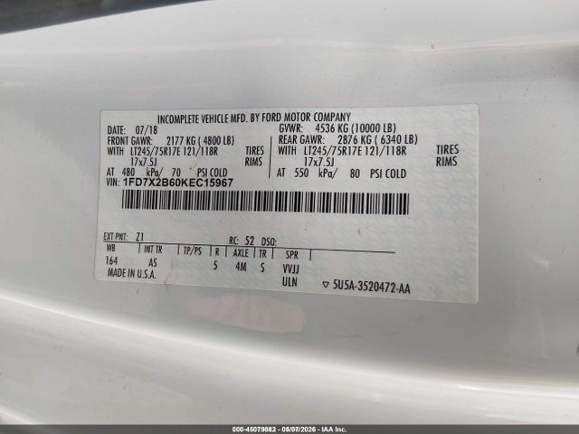Продаж на аукціоні авто 2019 Ford F-250 Xl, vin: 1FD7X2B60KEC15967, номер лоту: 45079882