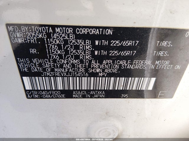 Продаж на аукціоні авто 2018 Toyota Rav4 Le, vin: JTMZFREVXJJ154516, номер лоту: 45079904