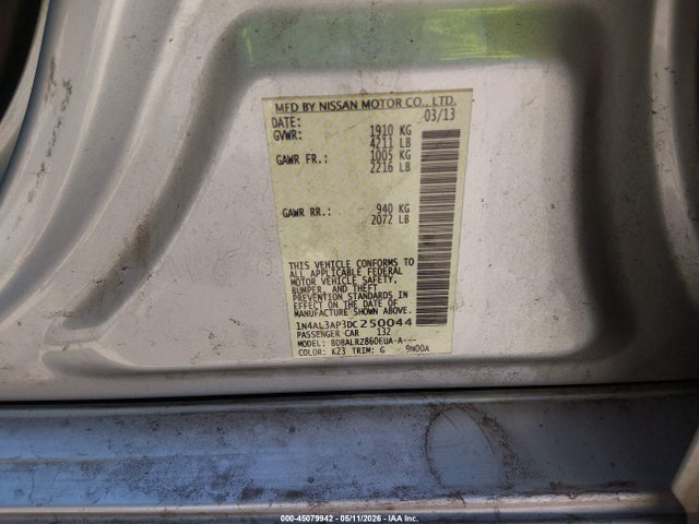 45079942 :رقم المزاد ، 1N4AL3AP3DC250044 vin ، 2013 Nissan Altima 2.5 S مزاد بيع