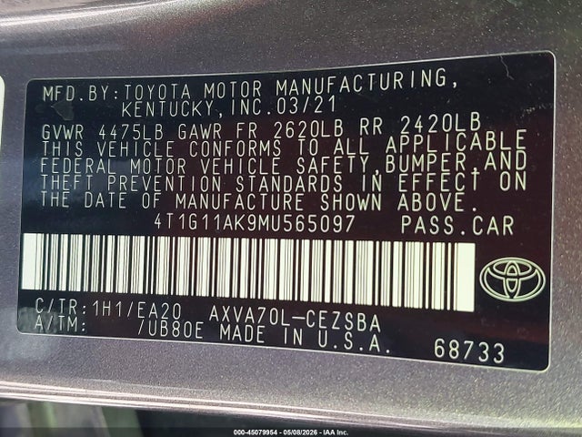 4T1G11AK9MU565097 Toyota CAMRY SE