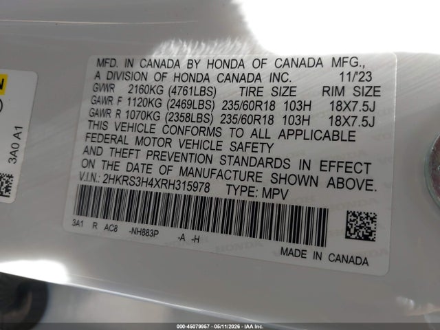 2HKRS3H4XRH315978 Honda Cr-v Ex 2wd