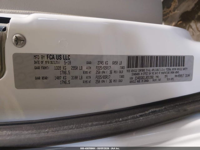 2018 Dodge Grand Caravan Se მანქანა იყიდება აუქციონზე, vin: 2C4RDGBG1JR312981, აუქციონის ნომერი: 45079961