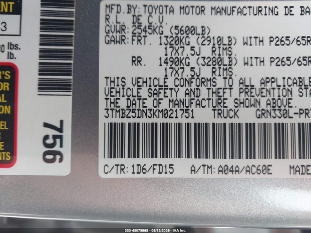 3TMBZ5DN3KM021751 Toyota Tacoma Trd Sport