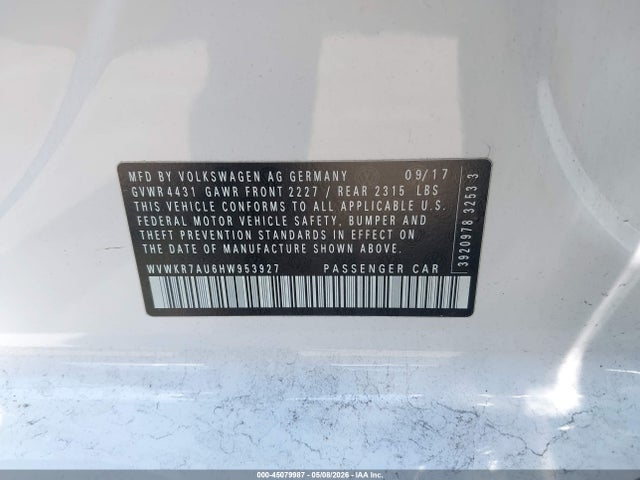 WVWKR7AU6HW953927 Volkswagen E-golf Se