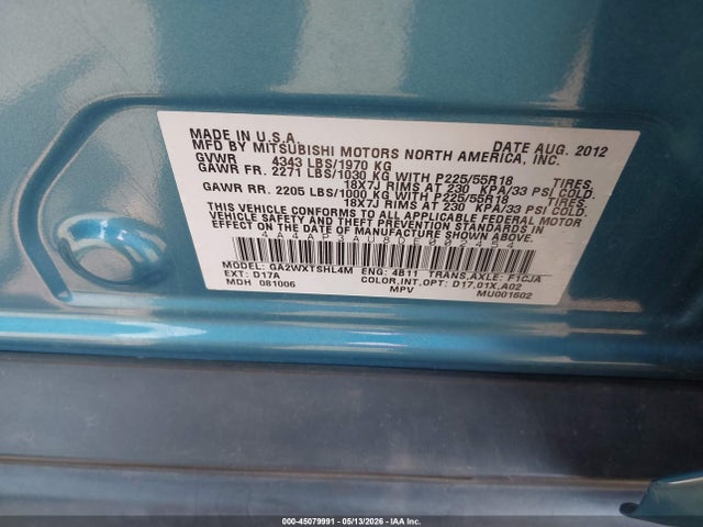 Продажа на аукционе авто 2013 Mitsubishi Outlander Sport Es, vin: 4A4AP3AU8DE002454, номер лота: 45079991