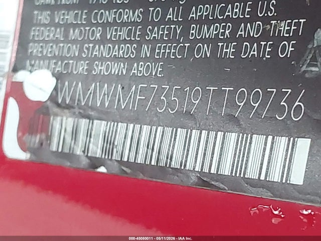 45080011 :رقم المزاد ، WMWMF73519TT99736 vin ، 2009 Mini Cooper S مزاد بيع
