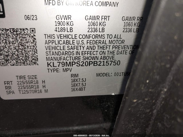 Продажа на аукционе авто 2023 Chevrolet Trailblazer Fwd Lt, vin: KL79MPS20PB215750, номер лота: 45080023