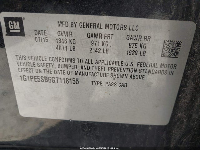 2016 Chevrolet Cruze Limited 1lt Auto მანქანა იყიდება აუქციონზე, vin: 1G1PE5SB6G7118155, აუქციონის ნომერი: 45080024