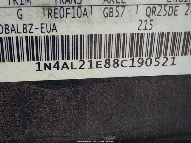 Aukcja sprzedaży 2008 Nissan Altima 2.5 S, vin: 1N4AL21E88C190521, numer aukcji: 45080047