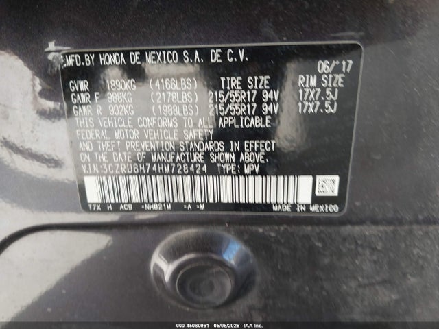 3CZRU6H74HM728424 Honda Hr-v Ex-l