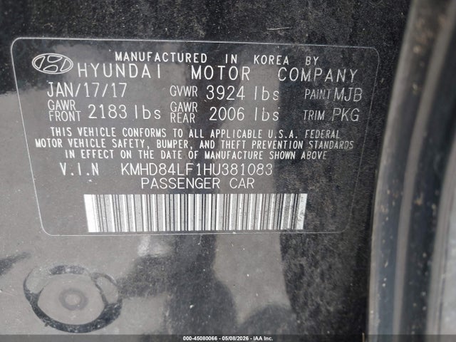 Aukcja sprzedaży 2017 Hyundai Elantra Se, vin: KMHD84LF1HU381083, numer aukcji: 45080066