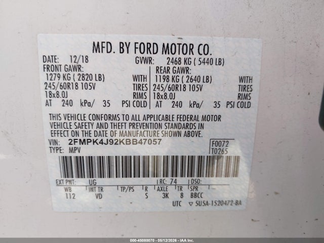 Ford EDGE SEL 2019 2FMPK4J92KBB47057 Image 9