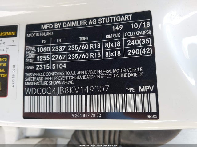 Продаж на аукціоні авто 2019 Mercedes-benz Glc 300, vin: WDC0G4JB8KV149307, номер лоту: 45080080