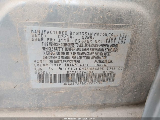 Aukcja sprzedaży 2014 Nissan Sentra Fe+ S/fe+ Sv/s/sl/sr/sv, vin: 3N1AB7AP6EY227535, numer aukcji: 45080091