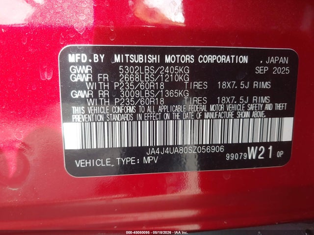 JA4J4UA80SZ056906 Mitsubishi Outlander Es 2.5 S-awc