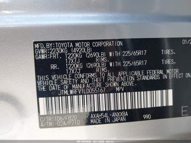 JTMLWRFV1LD055167 Toyota Rav4 Hybrid Le