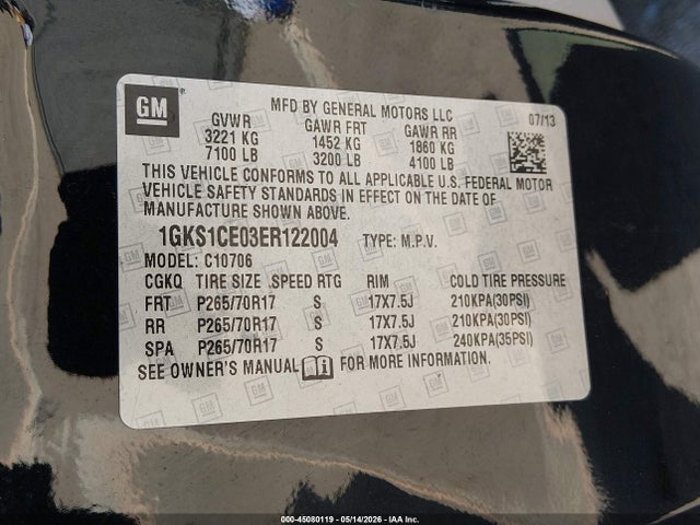 1GKS1CE03ER122004 GMC YUKON SLT