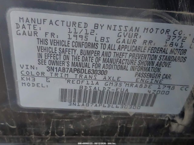 Aukcja sprzedaży 2013 Nissan Sentra Sv, vin: 3N1AB7AP6DL630300, numer aukcji: 45080123