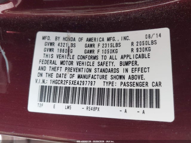 1HGCR2F5XEA297797 Honda Accord Sport