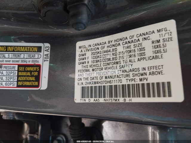 Aukcja sprzedaży 2013 Honda Cr-v Lx, vin: 2HKRM4H37DH611170, numer aukcji: 45080148