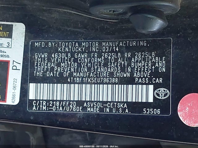 Продажа на аукционе авто 2014 Toyota Camry Se, vin: 4T1BF1FK5EU796388, номер лота: 45080150