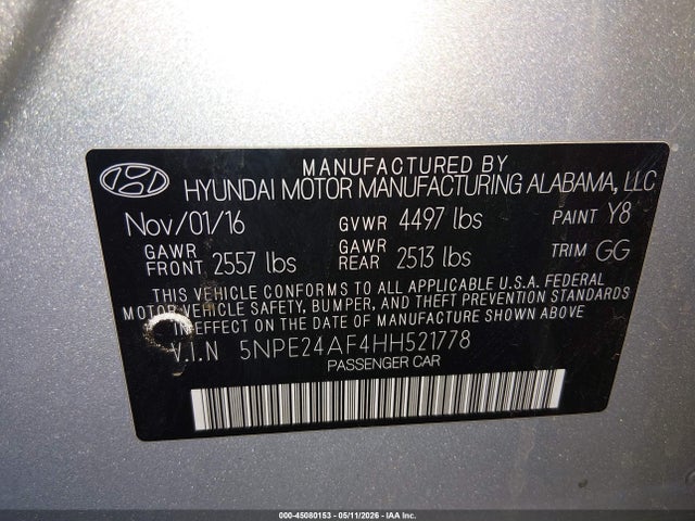 5NPE24AF4HH521778 Hyundai Sonata