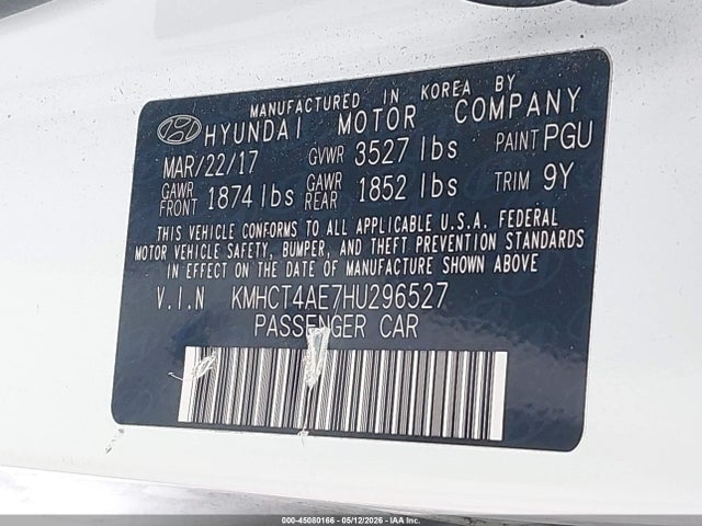 Aukcja sprzedaży 2017 Hyundai Accent Se, vin: KMHCT4AE7HU296527, numer aukcji: 45080166
