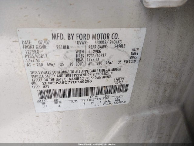 Auction sale of the 2007 Ford Edge Se, vin: 2FMDK36C77BB49296, lot number: 45080172