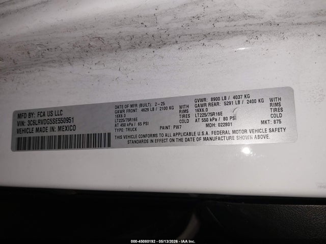 3C6LRVDG5SE550951 RAM Promaster 2500 Tradesman High Roof 159 Wb W/pass Seat