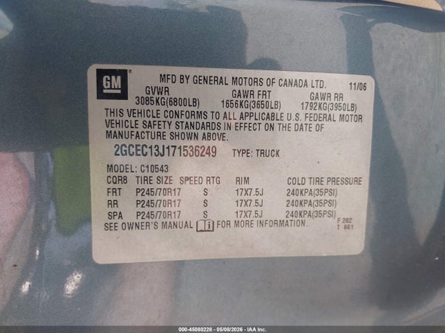 Продажа на аукционе авто 2007 Chevrolet Silverado 1500 Lt1, vin: 2GCEC13J171536249, номер лота: 45080228