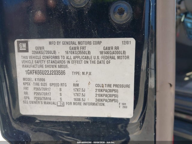 Продажа на аукционе авто 2002 Gmc Yukon Xl 1500 Denali, vin: 1GKFK66U22J203586, номер лота: 45080268