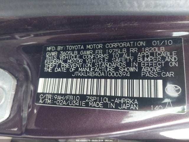 Aukcja sprzedaży 2010 Scion Xd, vin: JTKKU4B40A1000394, numer aukcji: 45080270