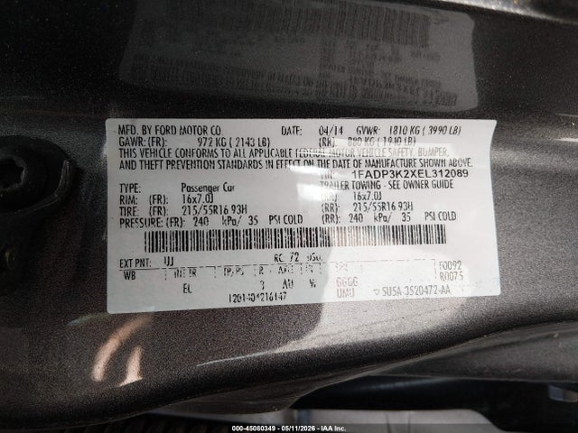 1FADP3K2XEL312089 Ford FOCUS SE