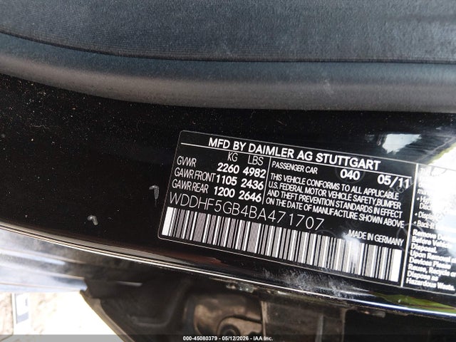 Продажа на аукционе авто 2011 Mercedes-benz E 350, vin: WDDHF5GB4BA471707, номер лота: 45080379