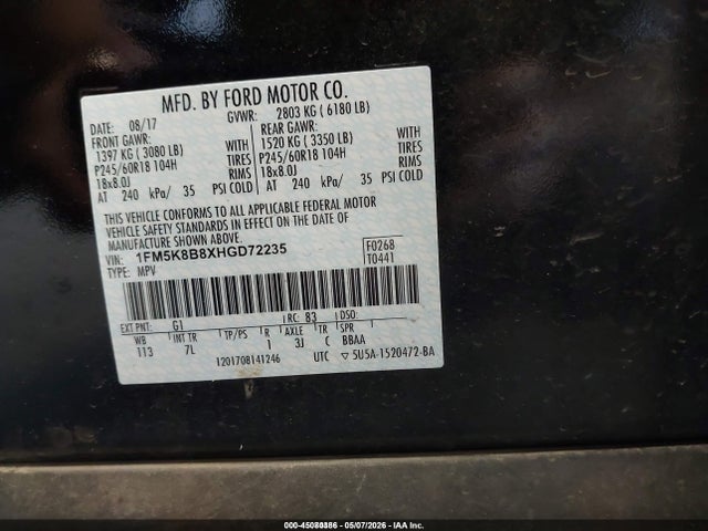 1FM5K8B8XHGD72235 Ford Explorer