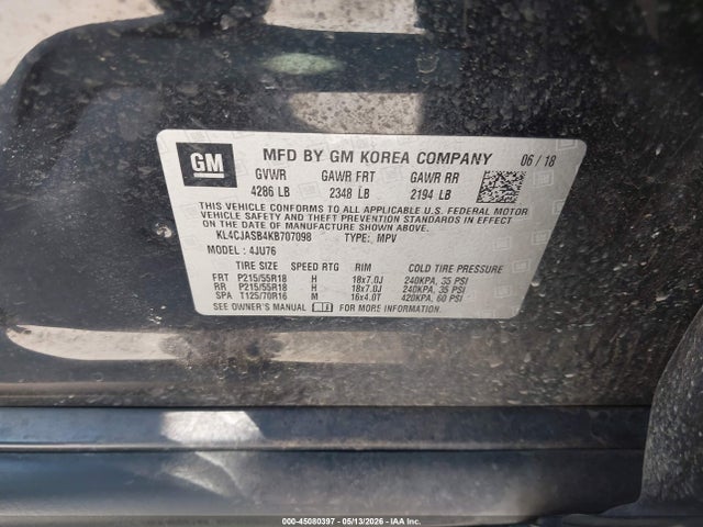 2019 Buick Encore Fwd Preferred მანქანა იყიდება აუქციონზე, vin: KL4CJASB4KB707098, აუქციონის ნომერი: 45080397